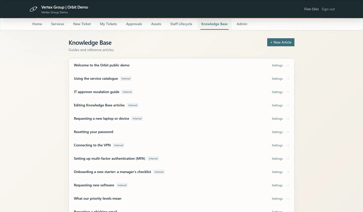 Orbit knowledge base listing guides and reference articles